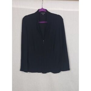 Eileen Fisher Black Zip Front Cardigan Sweater M 100% Wool Winter Cozy Classy